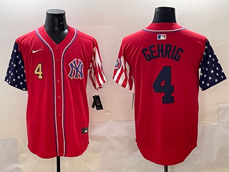 Men New York Yankees 4 Gehrig Red a generation of national flags Jointly Name 2025 Nike MLB Jersey style 3
